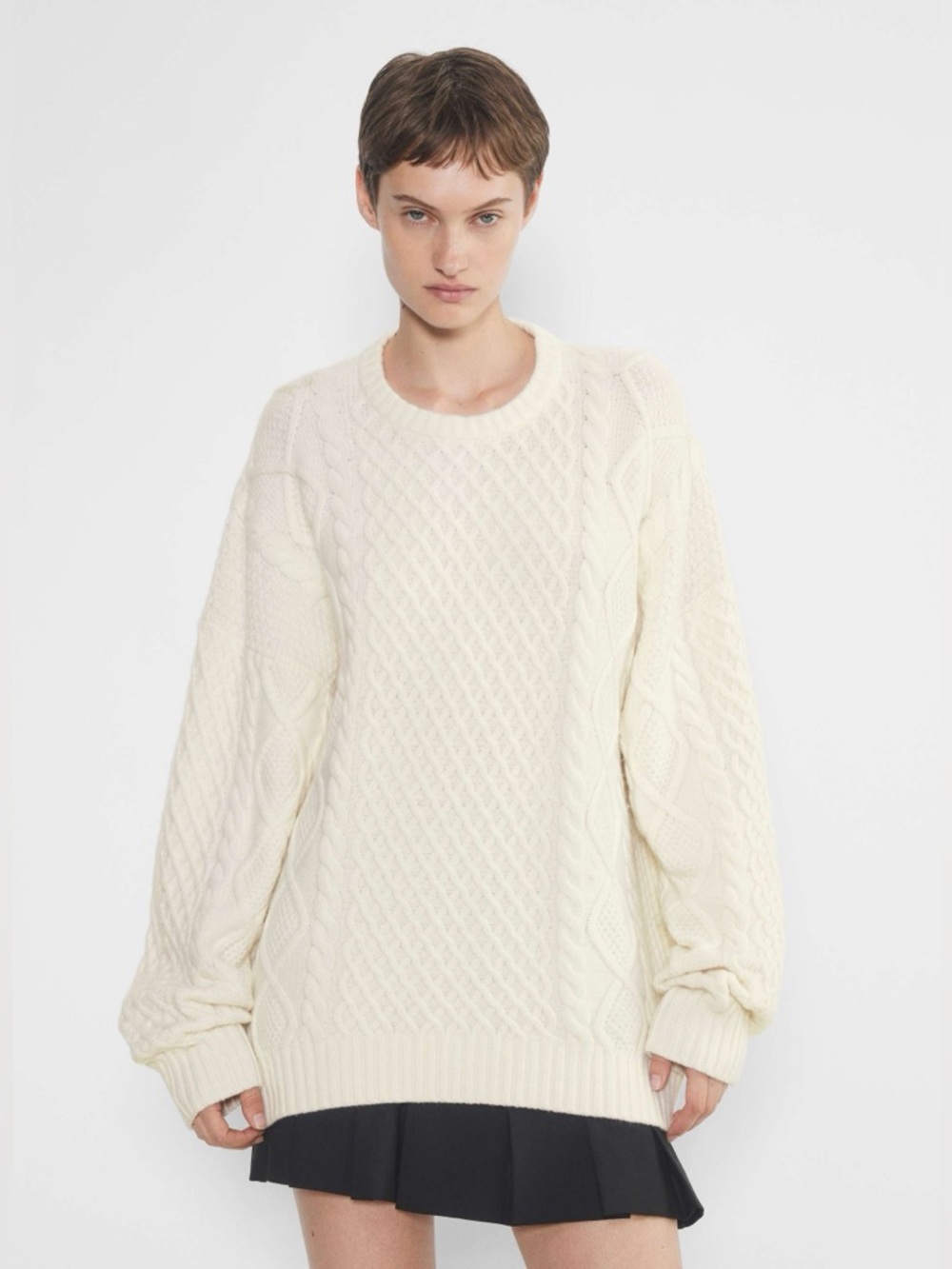 Aritzia Sunday Best Cream Cable Crewneck Sweater